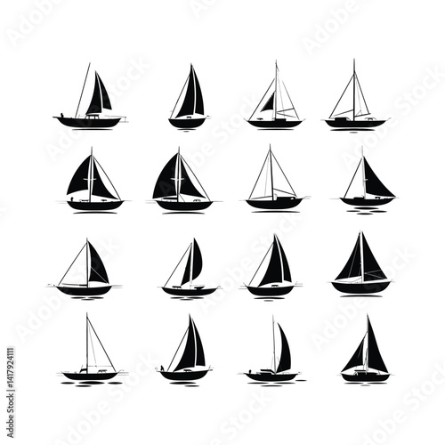 Silhouettes Set of Boat, Sail