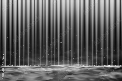 Retro black stage bright curtain with fog or smoke machine effect. Vintage velvet texture and elegant folds. Perfect for theater, concert, cinema or award show presentation. Vector eps backdrop
