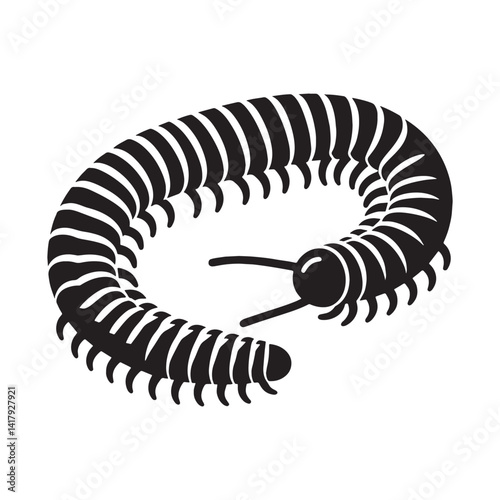 Defensive Millipede silhouette, wrapped in tight protective form – Millipede illustration – Minimalist millipede vector – Insect silhouette

