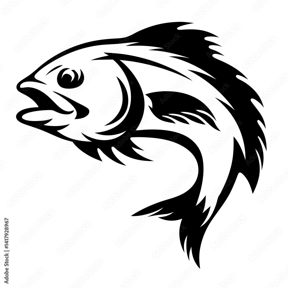 Obraz premium Elegant black and white illustration of a fish jumping out of water