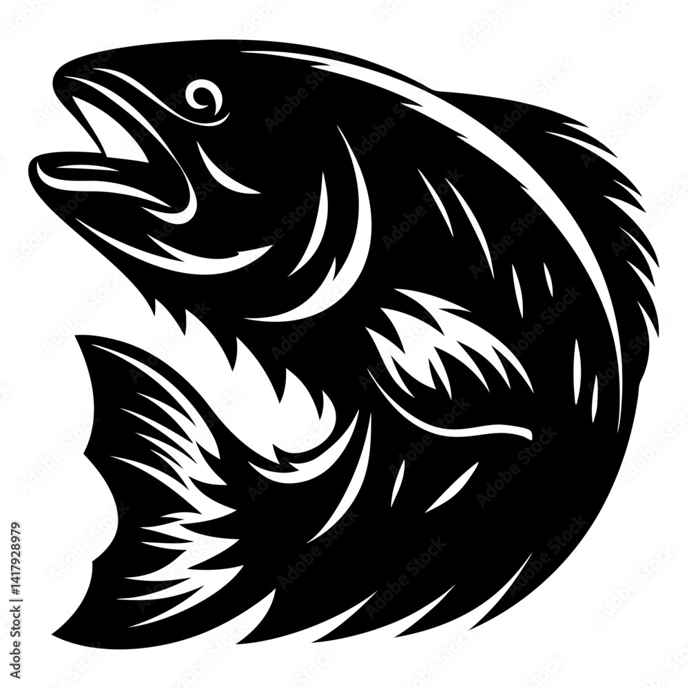 Obraz premium Abstract monochrome illustration of a leaping fish in a stylized design