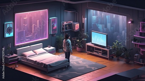 an isometric view of a house with people in the living room