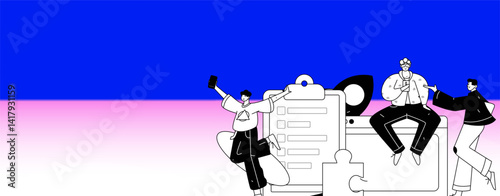 Flat vector illustration of business people operating work scene
