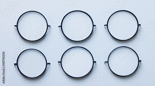 Obraz na płótnie Flat lay of round clear lenses for glasses on white desk, minimalist style. w salonie