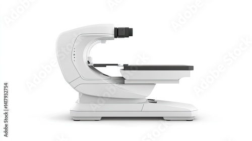 Obraz na płótnie Side view of autorefractor eye exam machine on white background, emphasizing its modern shape. w salonie