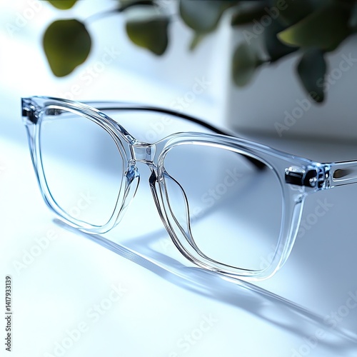Clear optical lenses for eyeglasses (White table background)