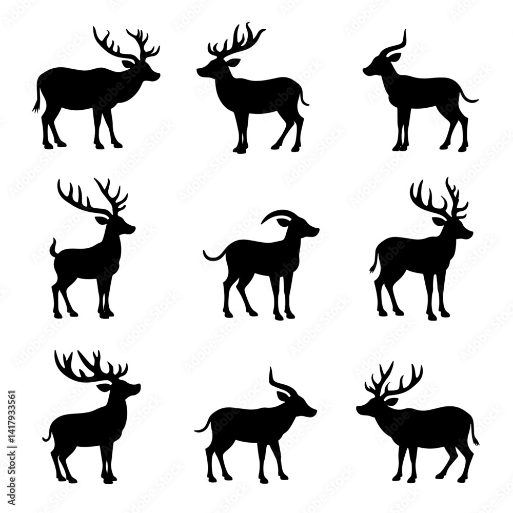 Fototapeta premium Set of deer silhouettes