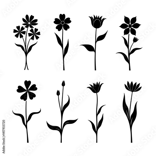 set of vector trees silhouettes