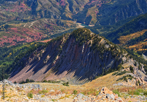 Obraz na płótnie Box Elder Peak hiking views from trail, American Fork Canyon. Lone Peak, Mt Timpanogos, Wasatch Range Rocky Mountains, Utah, United States. w salonie