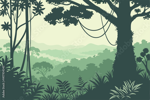 Tropical forest background. Vector illustration for your graphic design.
