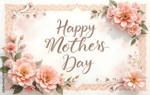Romantic Mother's Day Wishes: Pink Flowers and Script on White