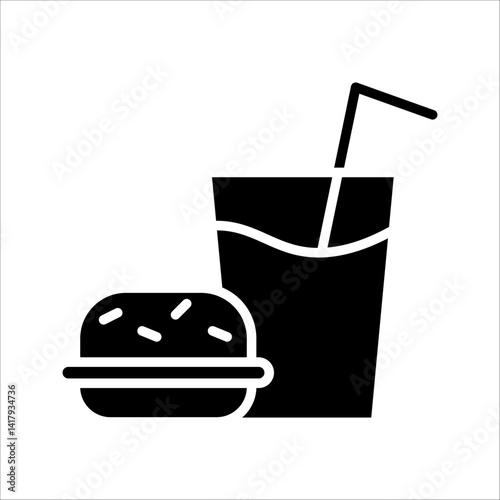 Fast Food Unhealthy Diet Icon. Vector Linear Illustration of Burger and Soda, Representing Poor Dietary Choices and Health Risks. 