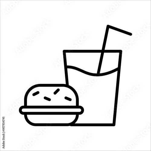 Fast Food Unhealthy Diet Icon. Vector Linear Illustration of Burger and Soda, Representing Poor Dietary Choices and Health Risks. 