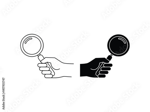 Magnifying Glass Hand Silhouette Vector Set
