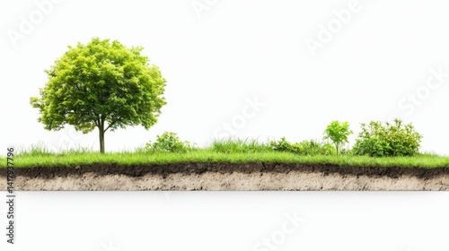 Illustration of Soil Layers with Grass and Trees Displaying a Vibrant Ecosystem