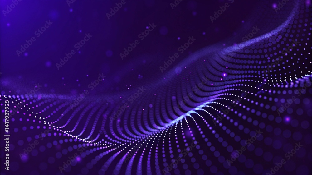 Particle stream. Purple background with many glowing particles. Information technology background. 3d rendering. Futuristic data flow concept with digital wave pattern and abstract light motion. Particle stream. Purple background with many glowing particles. Information technology background. 3d rendering. Futuristic data flow concept with digital wave pattern and abstract light motion.