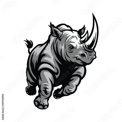 Vector illustration of an aggressive running rhino on a white background