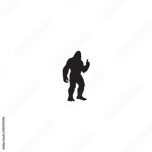 Bigfoot silhouette vector illustration with thumbs up gesture isolated on white