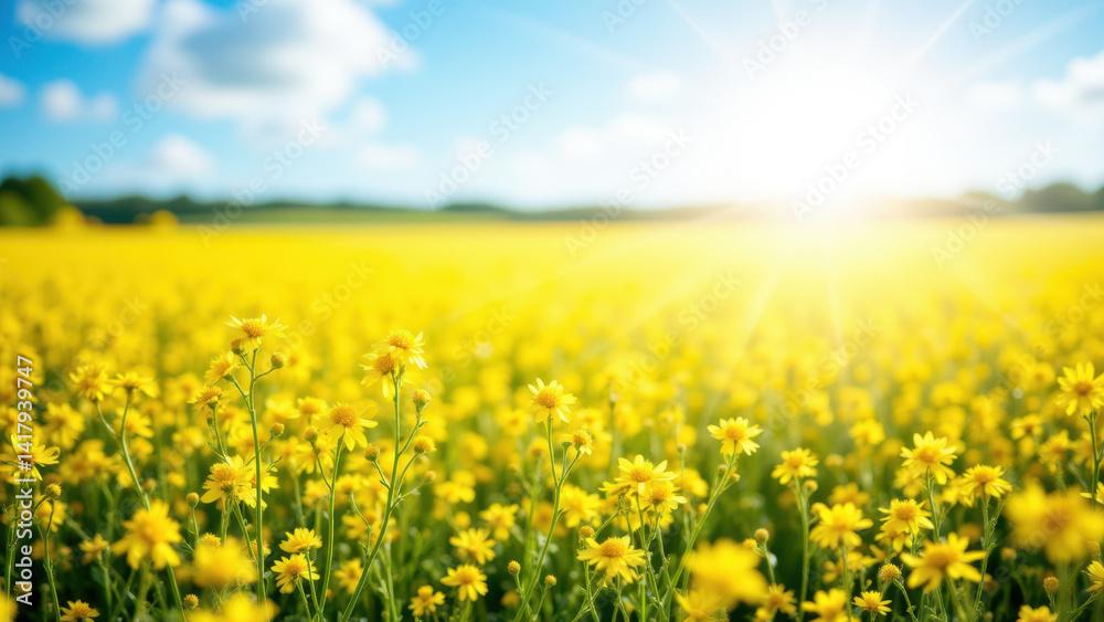 Obraz premium A bright sunny day with a field of vibrant yellow flowers.