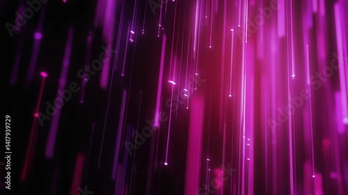 Abstract futuristic neon rain with glowing light streaks, technology background concept