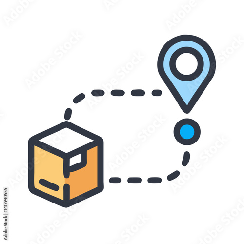 Package Delivery with Location Route Tracking Icon Design