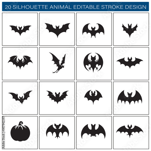 Spooky Halloween Bats  Silhouette Vector Collection on White