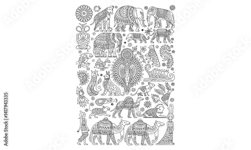 Ornamental set with animal, mandala vector. Element for design and Declaration.