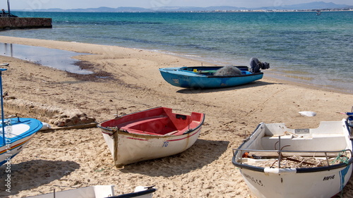 Fishing boats on the beach in Hammamet, Tunisia