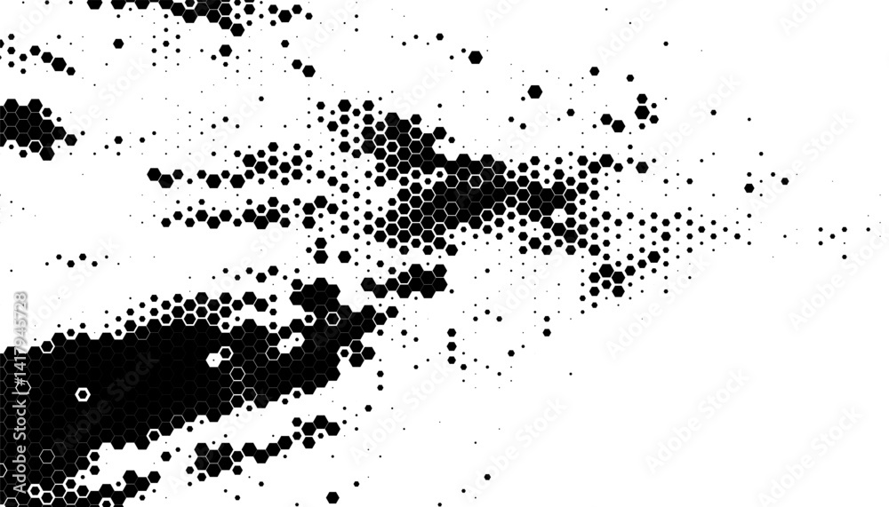 Black and white abstract hexagon pattern with different size effect. Editable element for sporty background and jersey design. Fully editable vector element. 