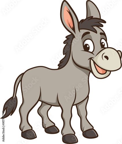 Cute Cartoon Donkey Smiling – Funny Animal Mascot Character Illustration
