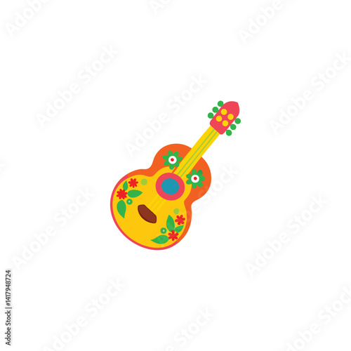 Vibrant Floral Guitar Illustration  A Colorful Musical Instrument Design Perfect for Music Projects, Websites, and More