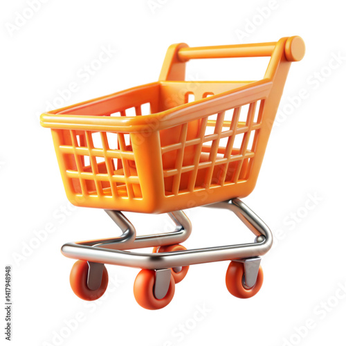 3d orange shopping cart icon isolated on transparent background. Png