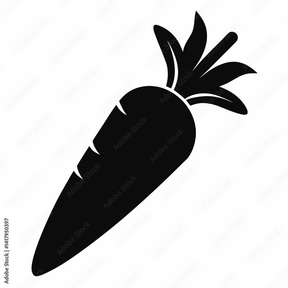 Black silhouette of a carrot on a white background 