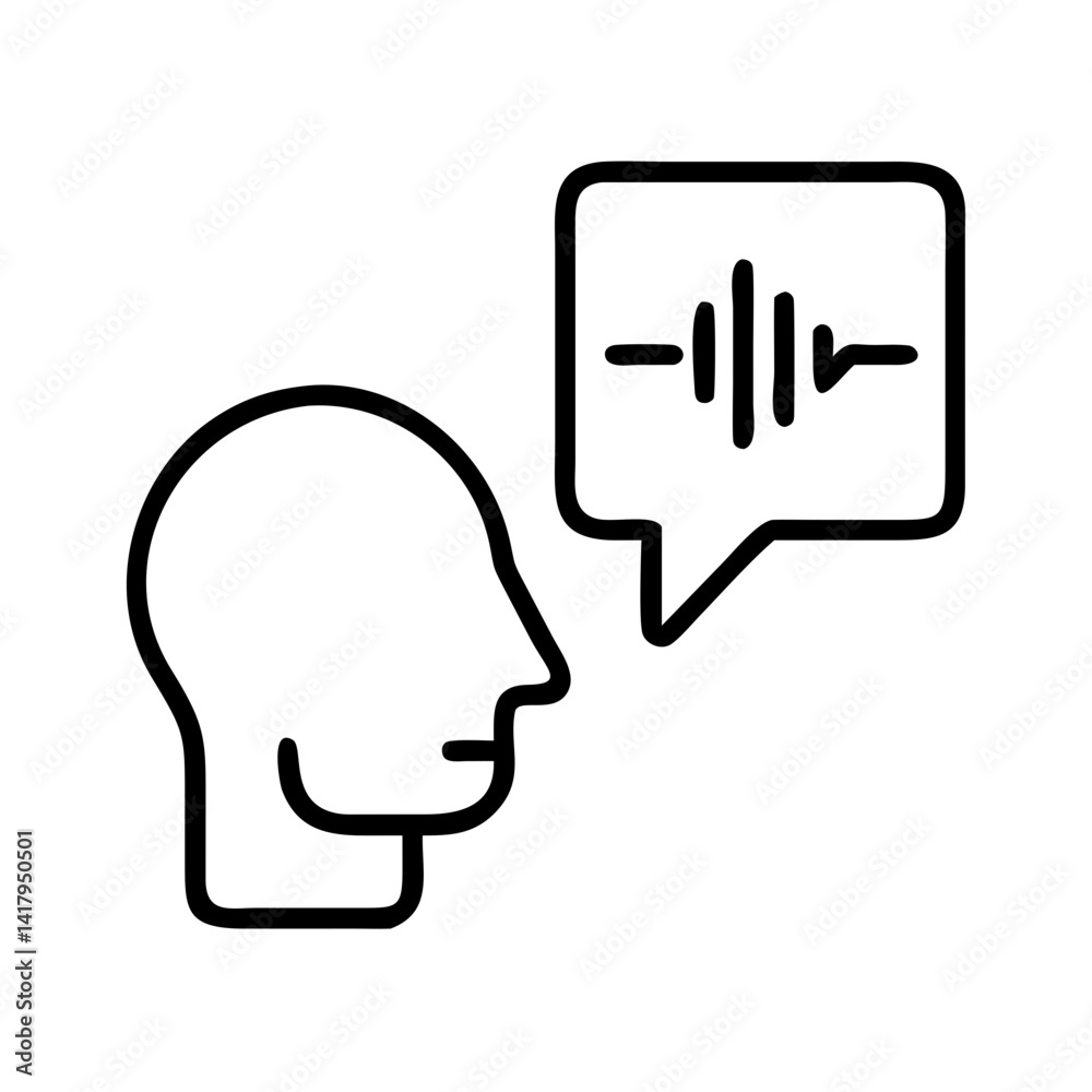 Speech therapy voice recognition sound wave communication head profile speaking talking person icon vector Speech therapy voice recognition sound wave communication head profile speaking talking person icon vector