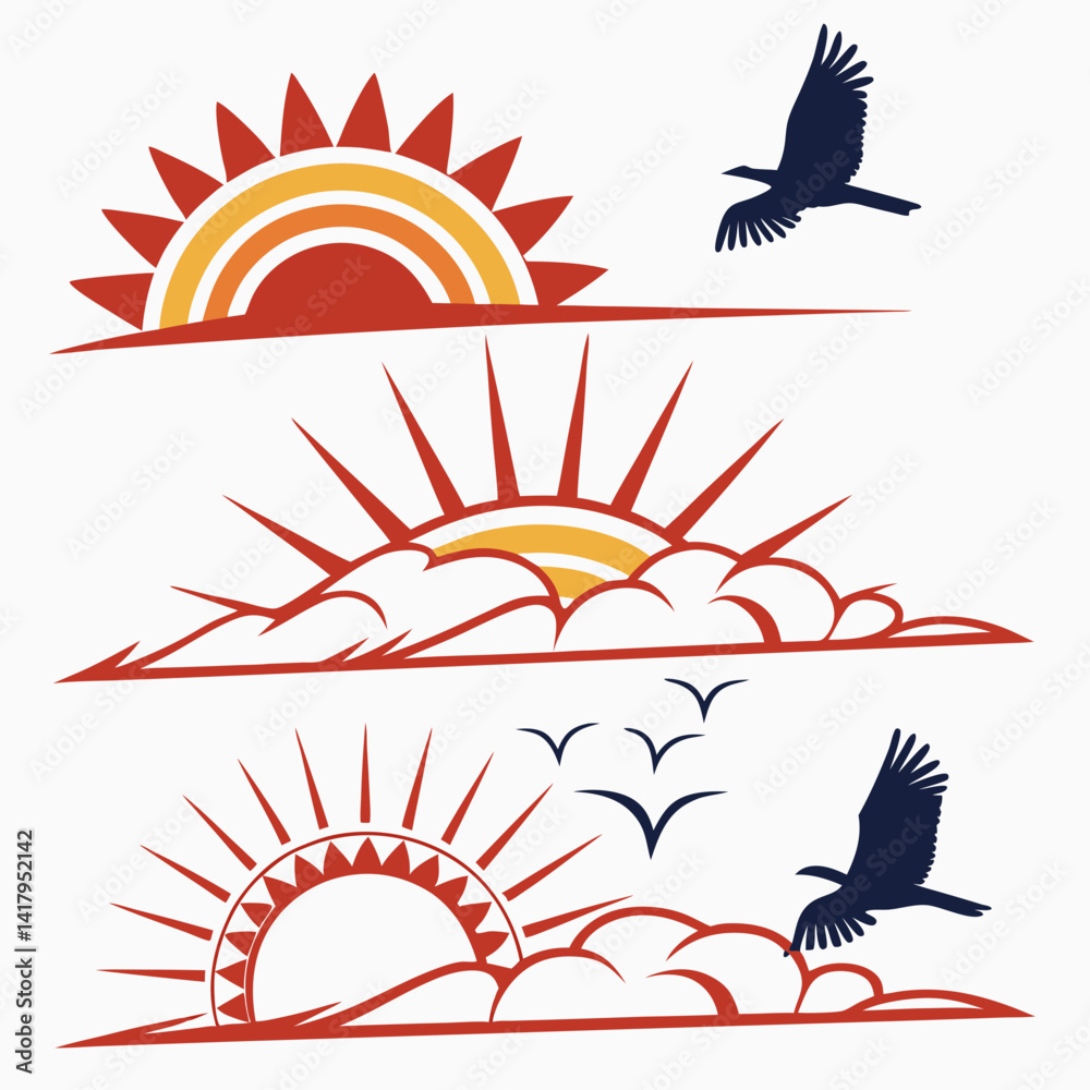 Four Abstract Sunrise Elements Horizon Glow Four Abstract Sunrise Elements Horizon Glow