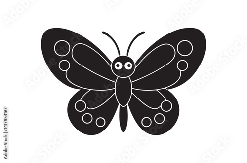 Silhouette of butterfly, Set of butterflies cartoon  of different shapes,  Monochrome vector illustration, Collection of Hand Drawn Butterfly  icons on white background.