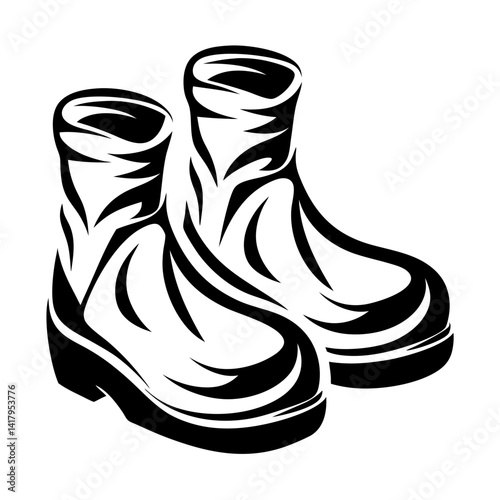Black and white minimalist illustration of a pair of stylish rubber boots