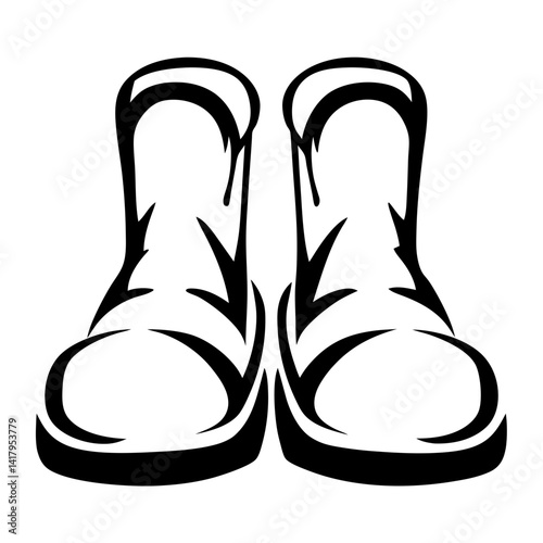 Stylized Black and White Vector Illustration of Two Cartoon Rain Boots