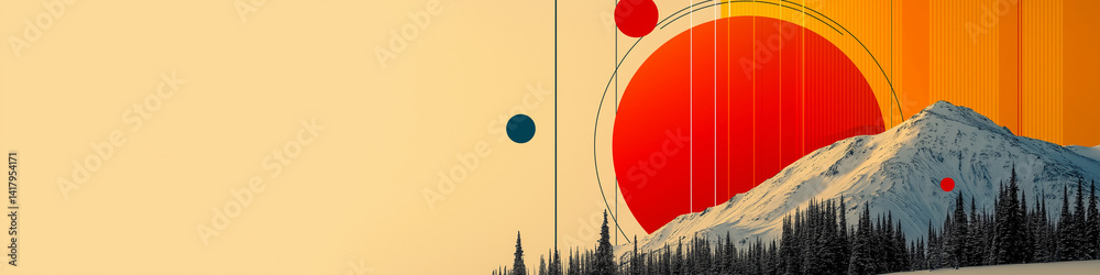 Abstract colorful landscape image with geometric shapes.