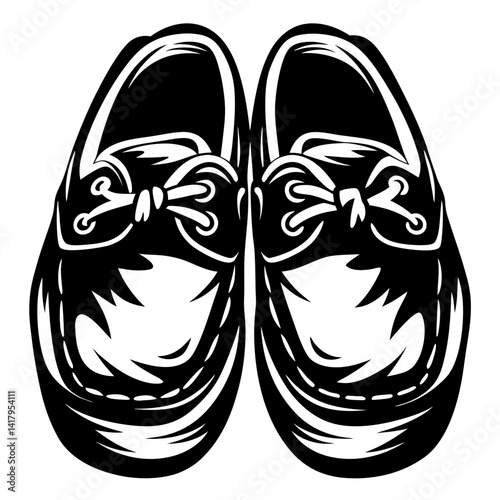 Monochrome artistic rendering of classic boat shoes or deck shoes with laces