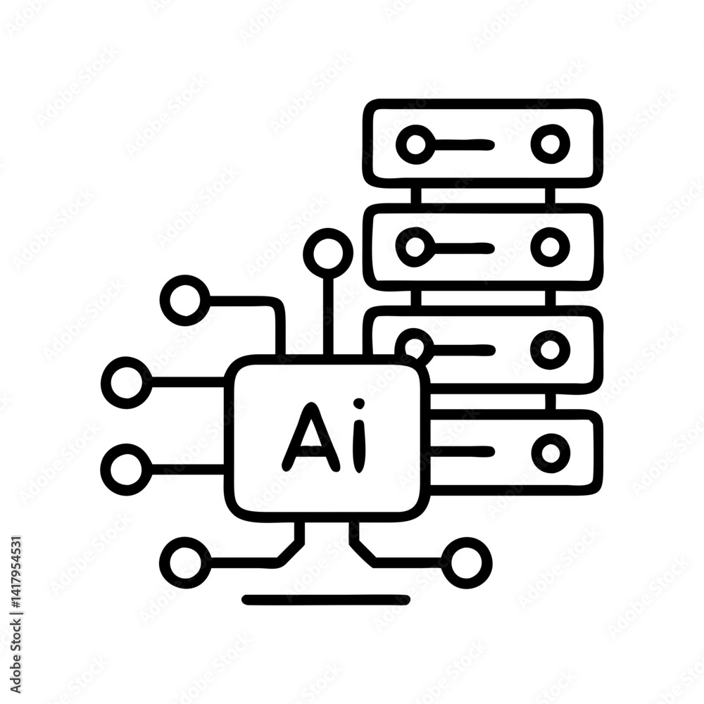 Ai artificial intelligence machine learning server data processing cloud computing technology icon vector Ai artificial intelligence machine learning server data processing cloud computing technology icon vector