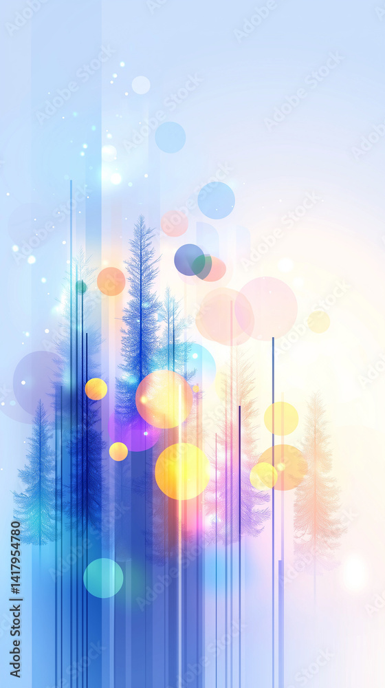 Abstract colorful landscape image with geometric shapes.