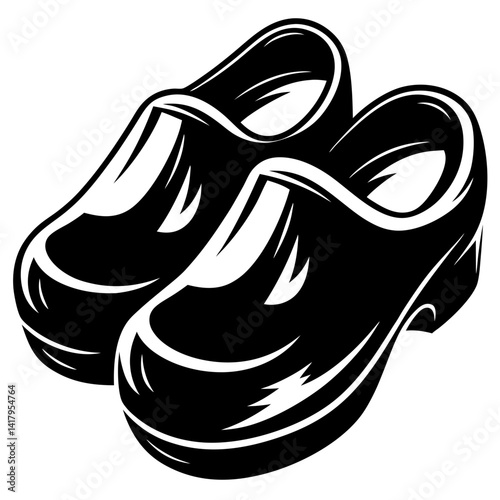 A pair of traditional black clogs footwear vector illustration graphic design