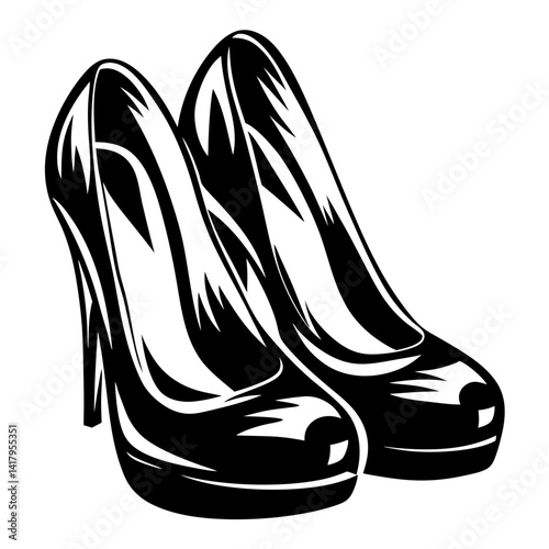 Elegant Pair of High Heels in Black and White Graphic Style