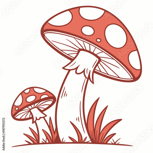 Funny Cartoon Mushroom with Face Vector
