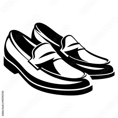 Black and white illustration of a pair of classic penny loafers