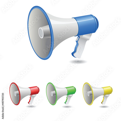 Set of loudspeakers. Loudspeaker as announcement icon. Illustration on whit