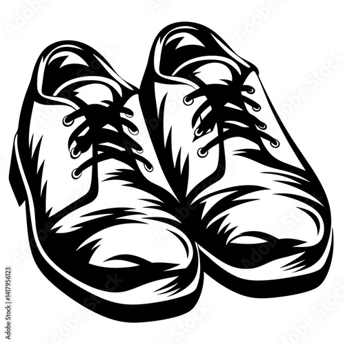 Black and white illustration of a pair of classic leather shoes