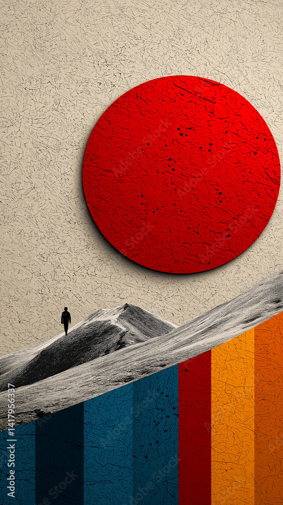 Abstract colorful landscape image with geometric shapes.