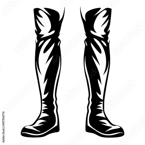 Stylized Black and White Illustration of Two High Fashion Boots with Flairs